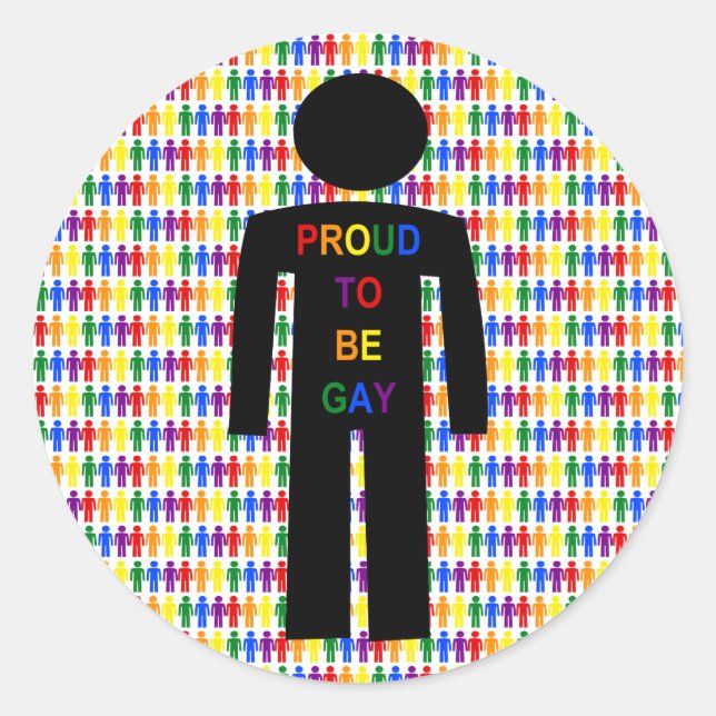 Pegatina Redonda Hombre gay LGBTQ Silhouette y hombres arcoiris (Anverso)