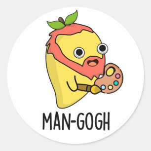 Pegatina Redonda Hombre-gogh Gracioso Artista Mango Pun