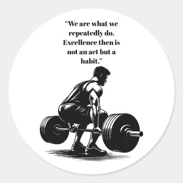 Pegatina Redonda hombre levantando pesas ilustracion de arte de con (Anverso)