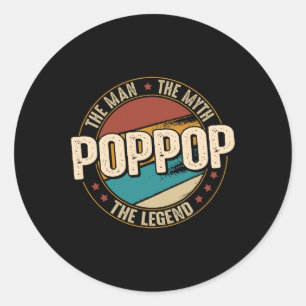 Pegatina Redonda Hombre Leyenda Mito Funny Padres Día Poppop