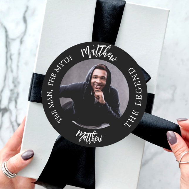 Pegatina Redonda Hombre mito leyenda foto nombre (Subido por el creador)