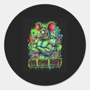 Pegatina Redonda Hombre musculoso gimnasio rata culturista graffiti