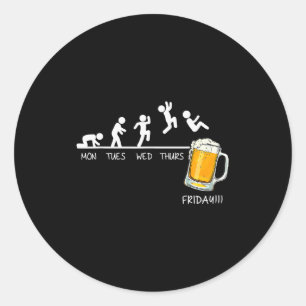 Pegatina Redonda Hombre Palito Divertido Saltando Cerveza Días De L