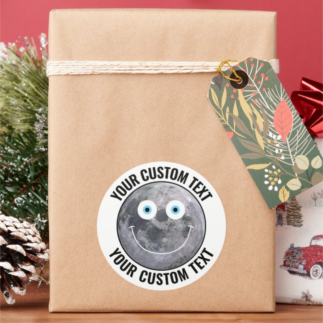 Pegatina Redonda Hombre personalizado en la luna Personalizado feli (Vacaciones)