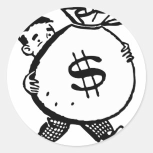 Pegatina Redonda Hombre portando dinero Rótulo en dólares