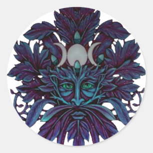 Pegatina Redonda Hombre Verde pagano Triple luna Dios Wiccan
