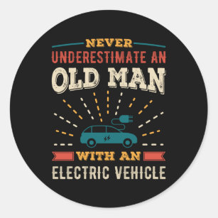 Pegatina Redonda Hombre viejo gracioso con regalo retro de vehículo