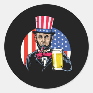 Pegatina Redonda Hombres Abe Lincoln Bebiendo Cerveza Divertido 4 D