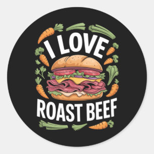 Pegatina Redonda Hombres aman sándwich de carne asada Humor de comi