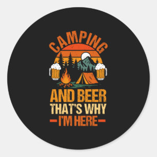 Pegatina Redonda Hombres camping cerveza vida campamento bosque cam