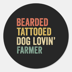 Pegatina Redonda Hombres Con Cabeza De Tatuoed Perro Amante Barba D