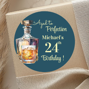 Pegatina Redonda Hombres de 24 años cumpleaños de whisky envejecido