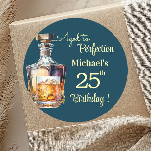 Pegatina Redonda Hombres de 25 años cumpleaños Whiskey envejecido a