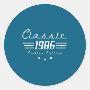 Pegatina Redonda Hombres de 40 años Coche Clic Vintage 1986 Cumplea