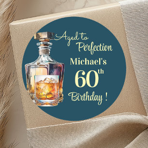 Pegatina Redonda Hombres de 60 años de edad perfecta Whiskey Cumple