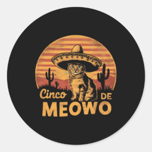Pegatina Redonda Hombres de Cinco De Mayo Cinco De Meowo