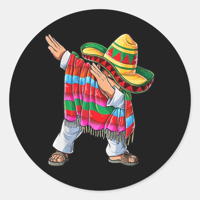 Pegatina Redonda Hombres de Dabbing Mexicano Poncho Cinco de Mayo (Anverso)