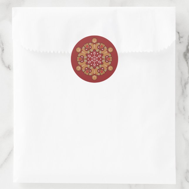 Pegatina Redonda Hombres De Pan De Gimné Y Mandala De Copo De Nieve (Bolso)