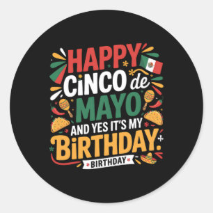 Pegatina Redonda Hombres de Tacos por el cumpleaños feliz Cinco De