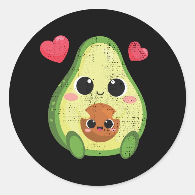 Pegatina Redonda Hombres Día de San Valentín De Kawaii Y Aguacate (Anverso)