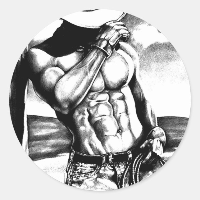 Pegatina Redonda Hombres Elegante Bella Artes Moderno Dibujando Vaq (Anverso)