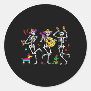 Pegatina Redonda Hombres Funny Skeleton Bailando Guitarra Pinata Ci
