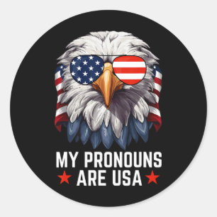 Pegatina Redonda Hombres Mis Pronouns Son Eagle Funny 4 De Julio A