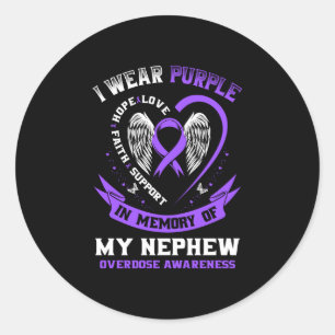Pegatina Redonda Hombres morado en memoria del sobrino sobredosis d