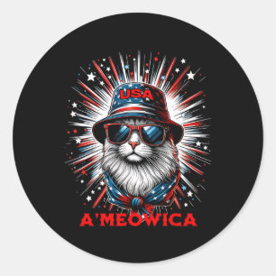 Pegatina Redonda Hombres Mujeres Ameowica Divertido Patriótico Gato