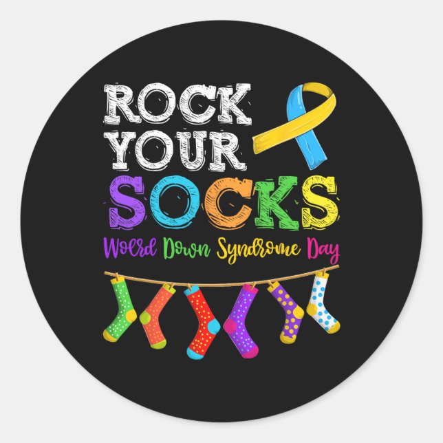 Pegatina Redonda Hombres Mujeres Niños Con Síndrome De Down Concien (Anverso)