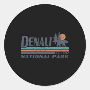Pegatina Redonda Hombres Mujeres Retro Parque Nacional Denali Monta