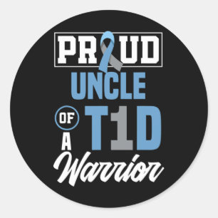Pegatina Redonda Hombres Orgullosos Tío De Un Guerrero Del T1d Diab