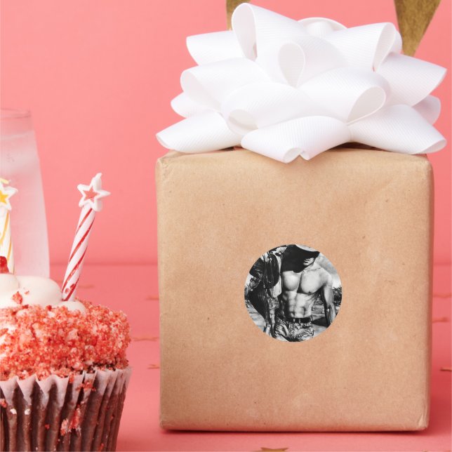 Pegatina Redonda Hombres Sexy Masculine Western Cowboy Hunk Guay (Fiesta)