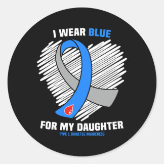 Pegatina Redonda Hombres Usan Azul Para La Diabetes Tipo 1 De Hija