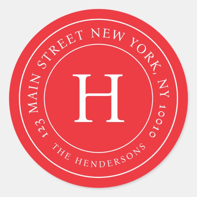 Pegatina Redonda Home Address Modern Simple Chic Family Monogram (Anverso)