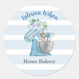 Pegatina Redonda Home Bakery Blue Flower Mixer