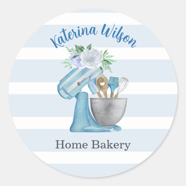 Pegatina Redonda Home Bakery Blue Flower Mixer (Anverso)