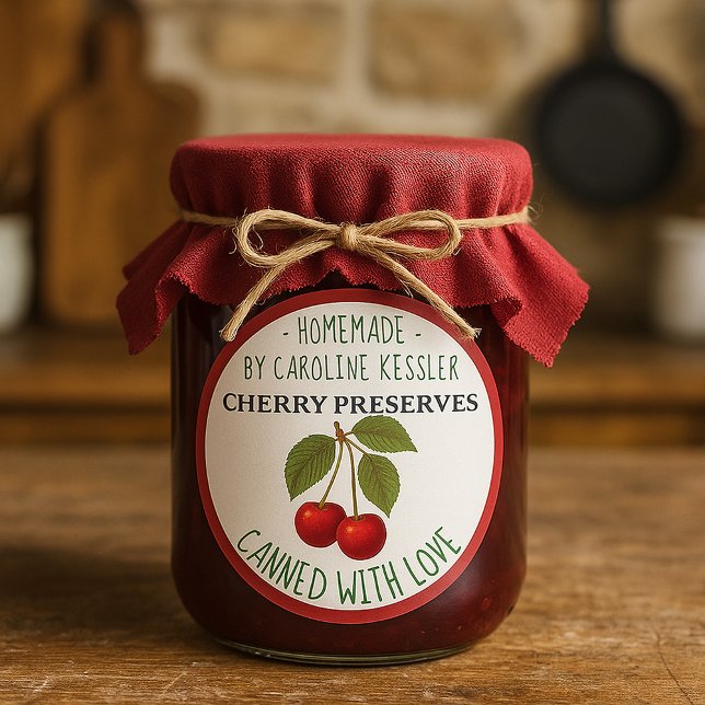 Pegatina Redonda Home Made Cherry Preserves Canning Label Sheet (Subido por el creador)