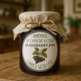 Pegatina Redonda Home Made Elderberry Jam Canning Label Sheet