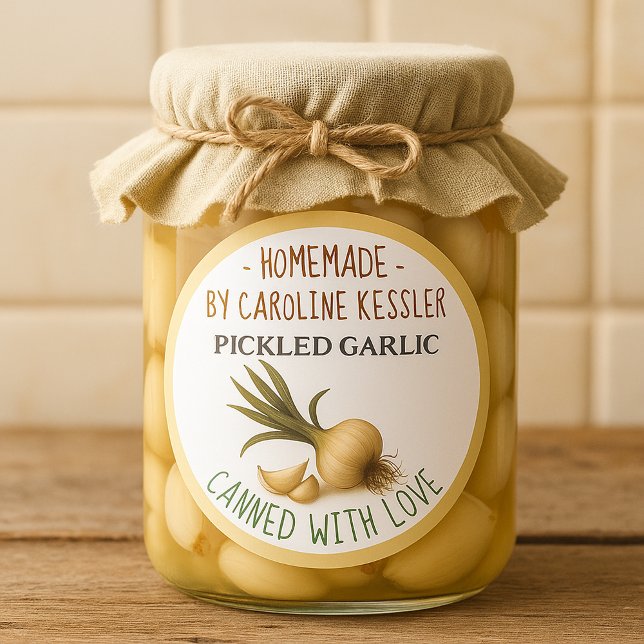 Pegatina Redonda Home Made Pickled Garlic Canning Label Sheet (Subido por el creador)