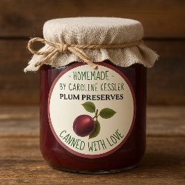 Pegatina Redonda Home Made Plum Preserves Canning Label Sheet