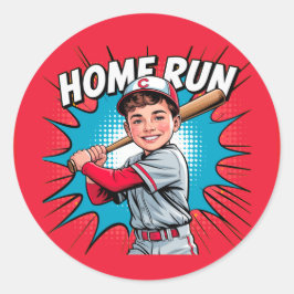Pegatina Redonda Home Run Boy Baseball Birday Bash