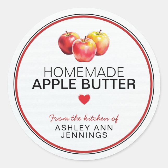 Pegatina Redonda Homemade Apple Butter Label | From the Kitchen Of (Anverso)