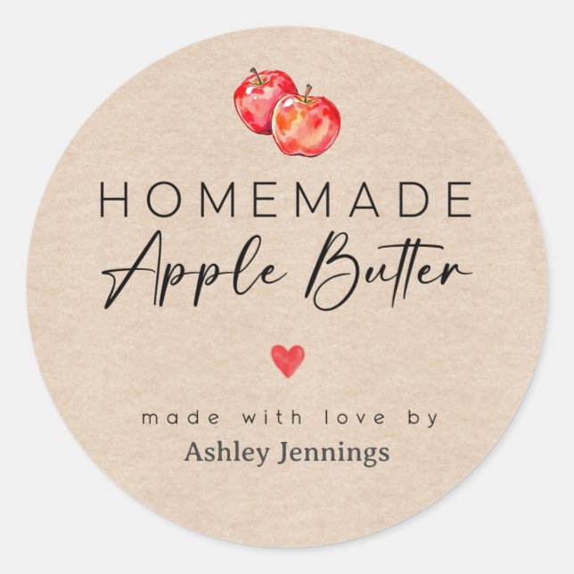 Pegatina Redonda Homemade Apple Butter Labels | Made with Love (Anverso)