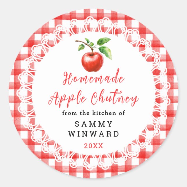 Pegatina Redonda Homemade Apple Chutney Label (Anverso)