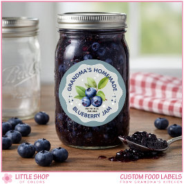 Pegatina Redonda Homemade Blueberry Jam Canning Jar Labels
