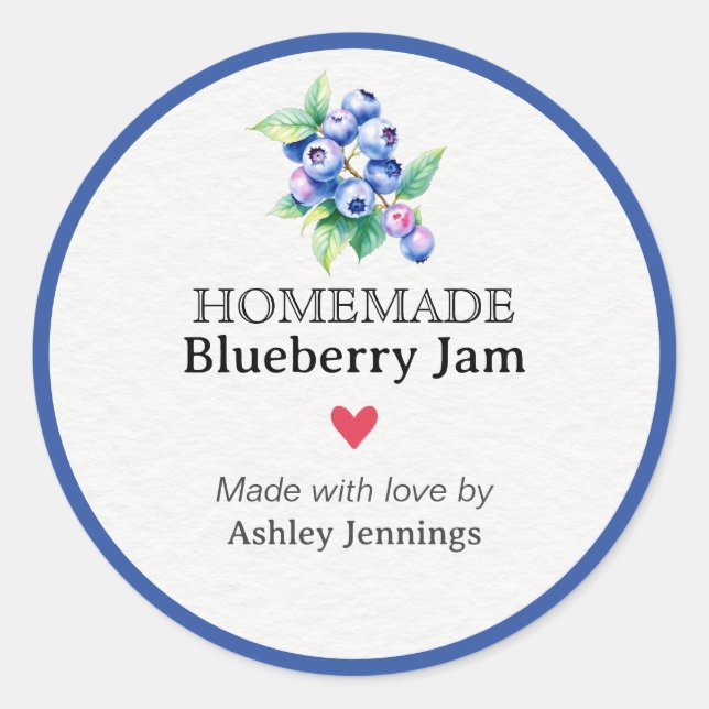 Pegatina Redonda Homemade Blueberry Jam Label | Custom Sticker (Anverso)