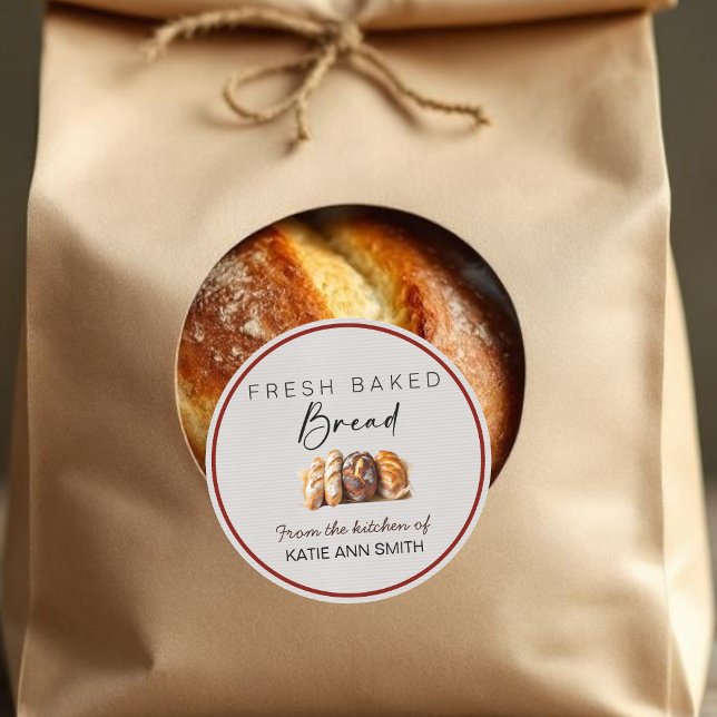 Pegatina Redonda Homemade Bread Bakery Label Round Stickers  (Custom bread sticker for homemade baked goods)