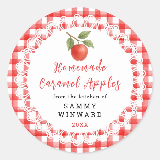 Pegatina Redonda Homemade Caramel Apples Label (Anverso)