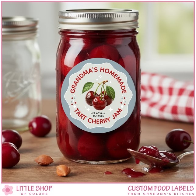 Pegatina Redonda Homemade Cherry Jam Canning Jar Labels (Subido por el creador)